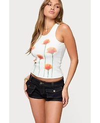 Edikted Womens Wild Flowers Ribbed Tank Top