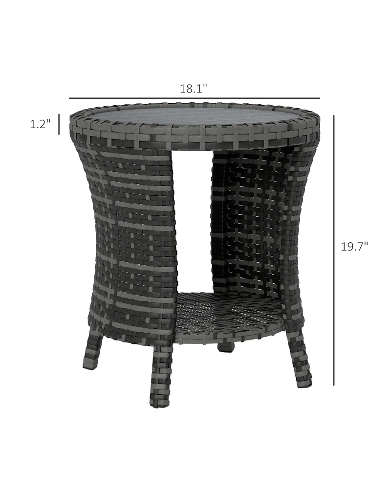 Outsunny 18" Wicker Table, 2-Tier Outdoor Side Mixed