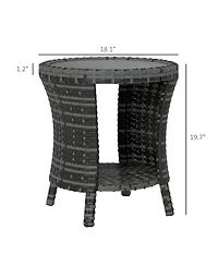 Outsunny 18" Wicker Table, 2-Tier Outdoor Side Mixed