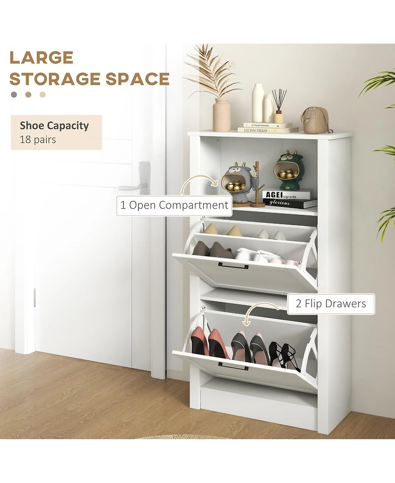 Homcom Shoe Storage Cabinet with Open Compartment and 2 Flip Drawers