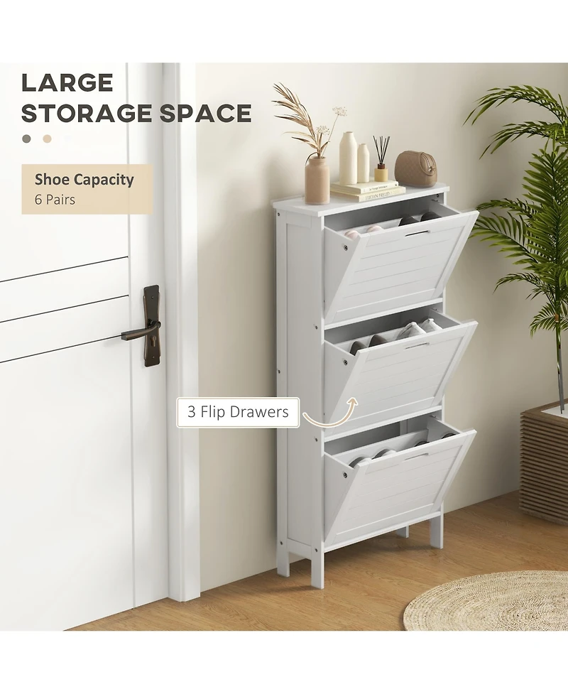 Homcom Modern Shoe Cabinet with 3 Flip Drawers for 6 Pairs,