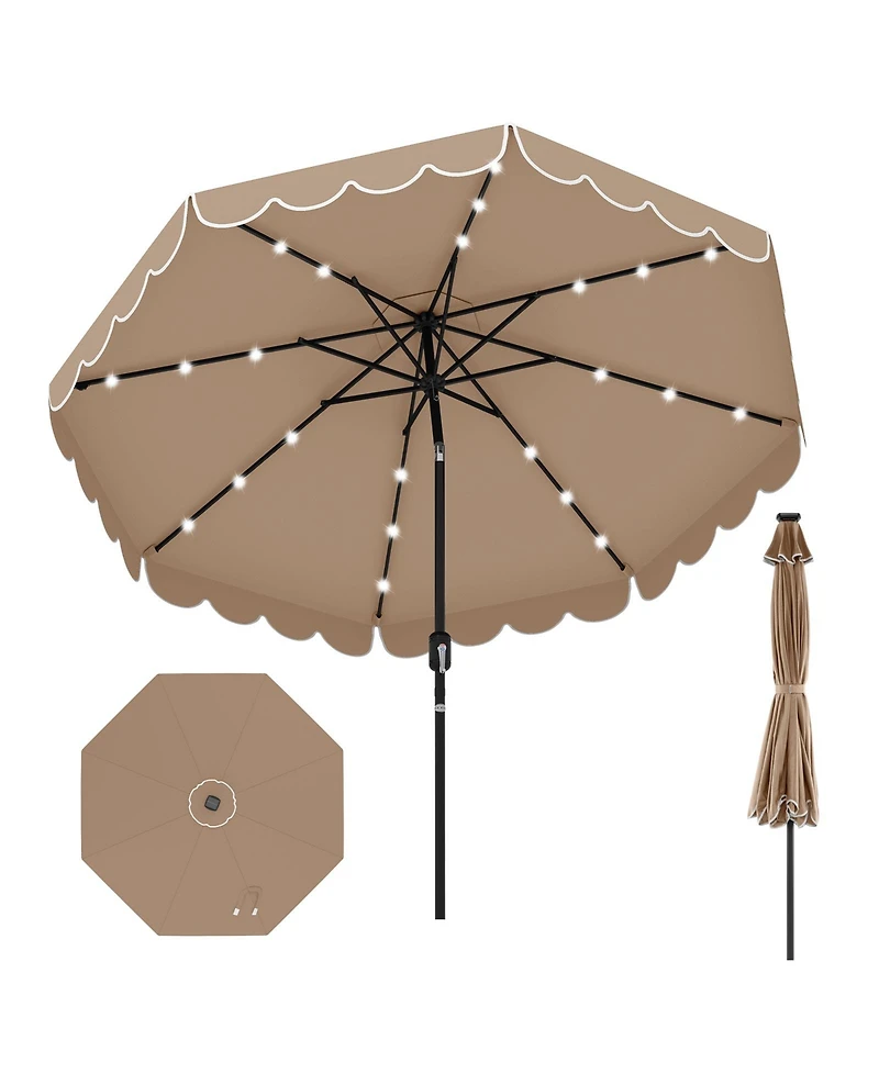 Gymax 10 Ft Solar Patio Umbrella Outdoor Market Sunshade w/ 24 Led Lights