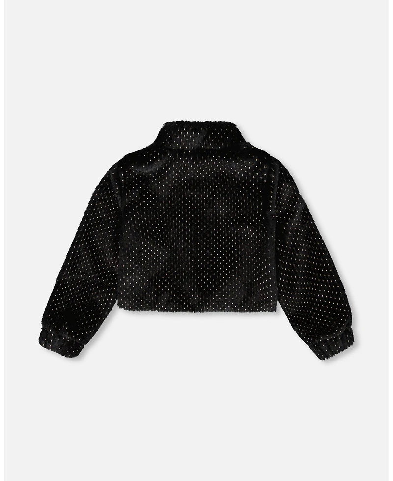 Deux par Girl Fake Fur Short Jacket Black - Toddler|Child