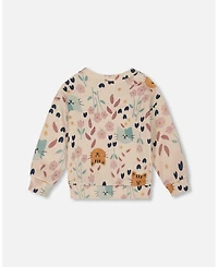 Deux par Baby Girls Glittering French Terry Sweatshirt Beige Cat Print