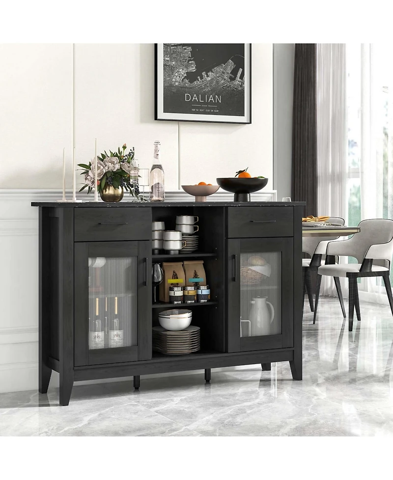 Costway Sideboard Buffet Cabinet with 2 Drawers Doors 3 Open Compartments 4 Shelves