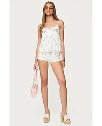 Edikted Women's Embroidered Layered Mesh Babydoll Top