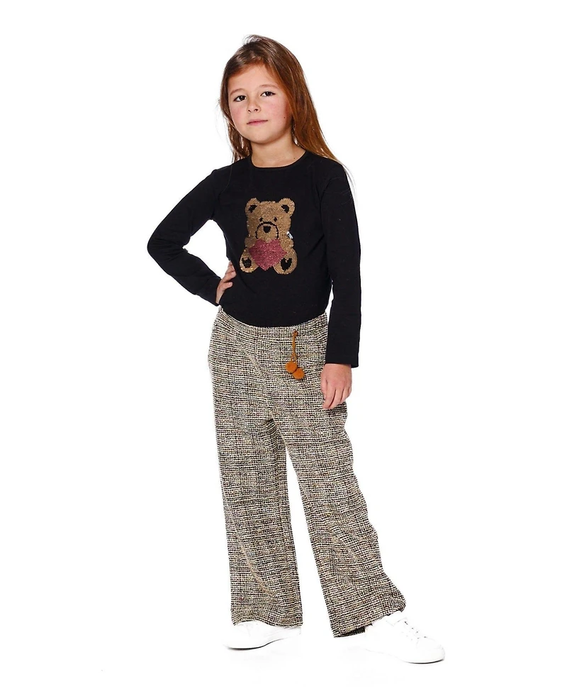 Deux par Girl Tweed Flare Pants Beige and Black - Toddler|Child