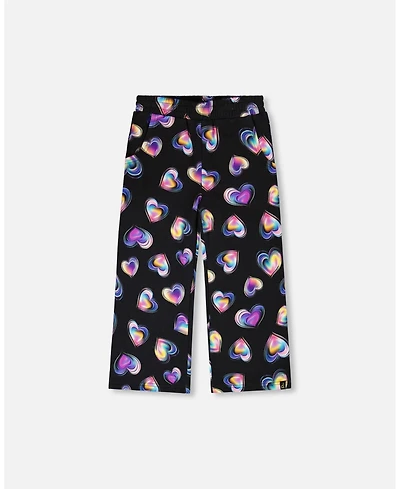 Deux par Girl Wide Leg Fleece Pants Black and Multicolor