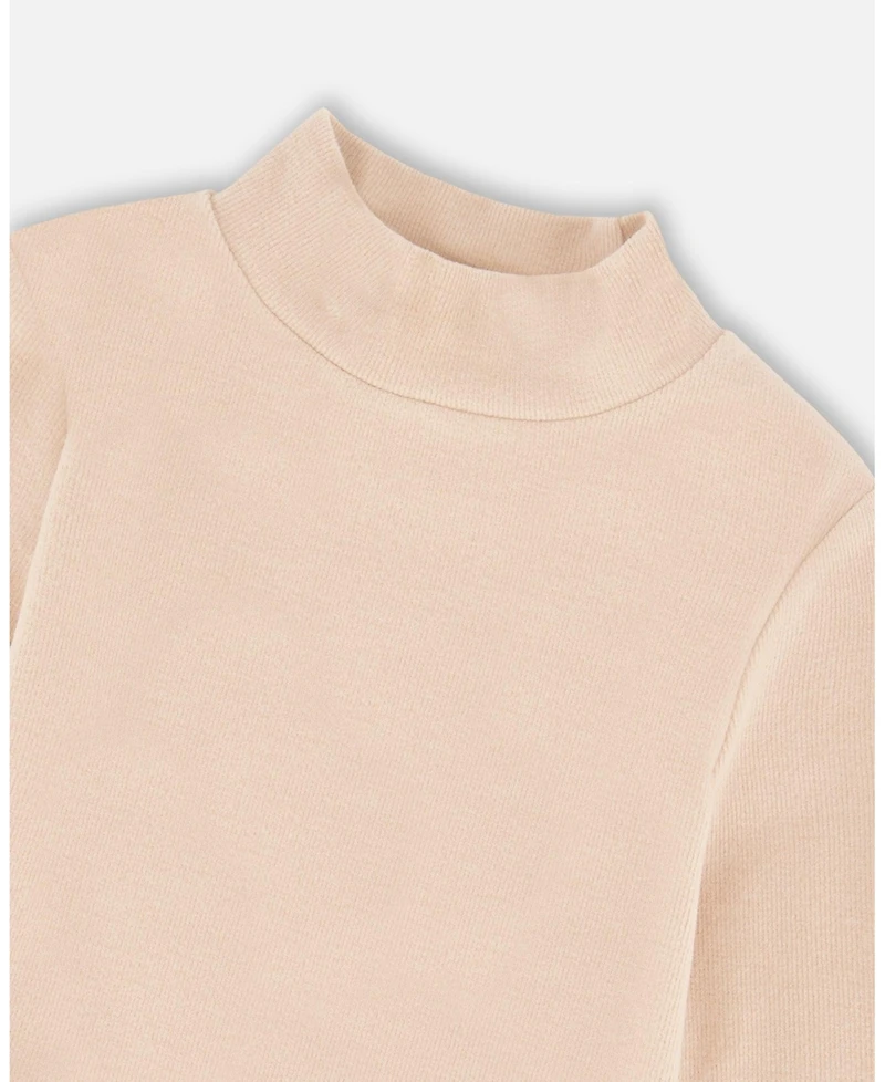 Deux par Girl Super Soft Ribbed Mock Neck Top Light Caramel - Child