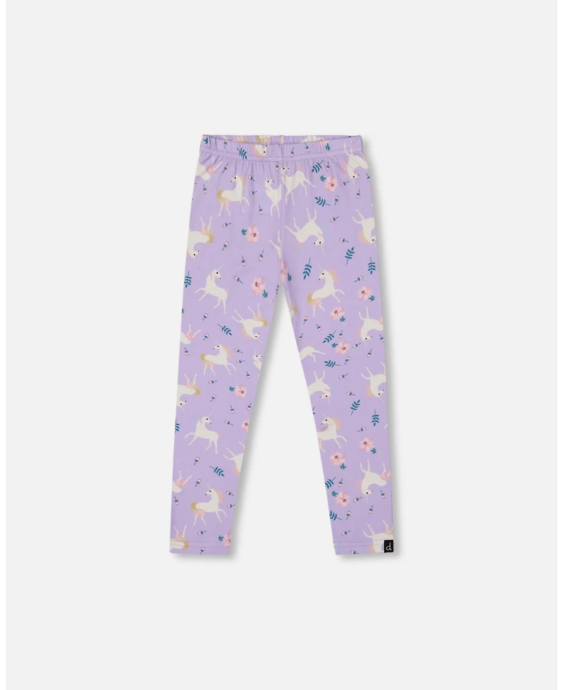 Deux par Girl Stretch Jersey Leggings Lilac Unicorn Print