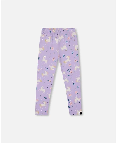 Deux par Girl Stretch Jersey Leggings Lilac Unicorn Print