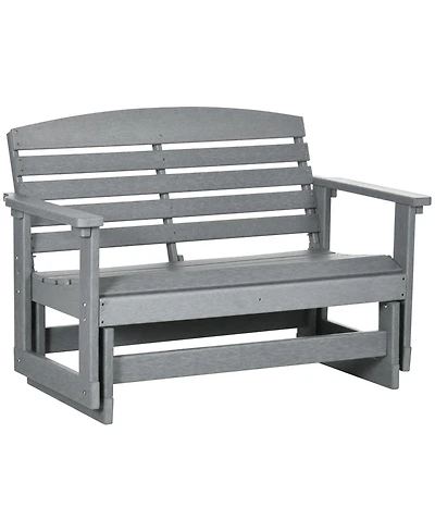 Flynama 2-Person Outdoor Glider Bench Patio Double Swing Rocking Chair Loveseat w/ Slatted Hdpe Frame for Backyard Garden Porch, Light Gray