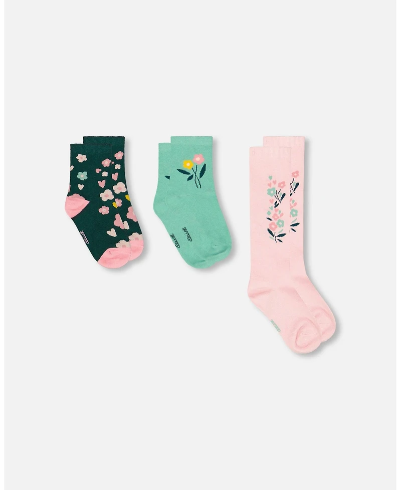 Deux par Girl 3-Pack Knit Socks Pink and Green - Toddler|Child