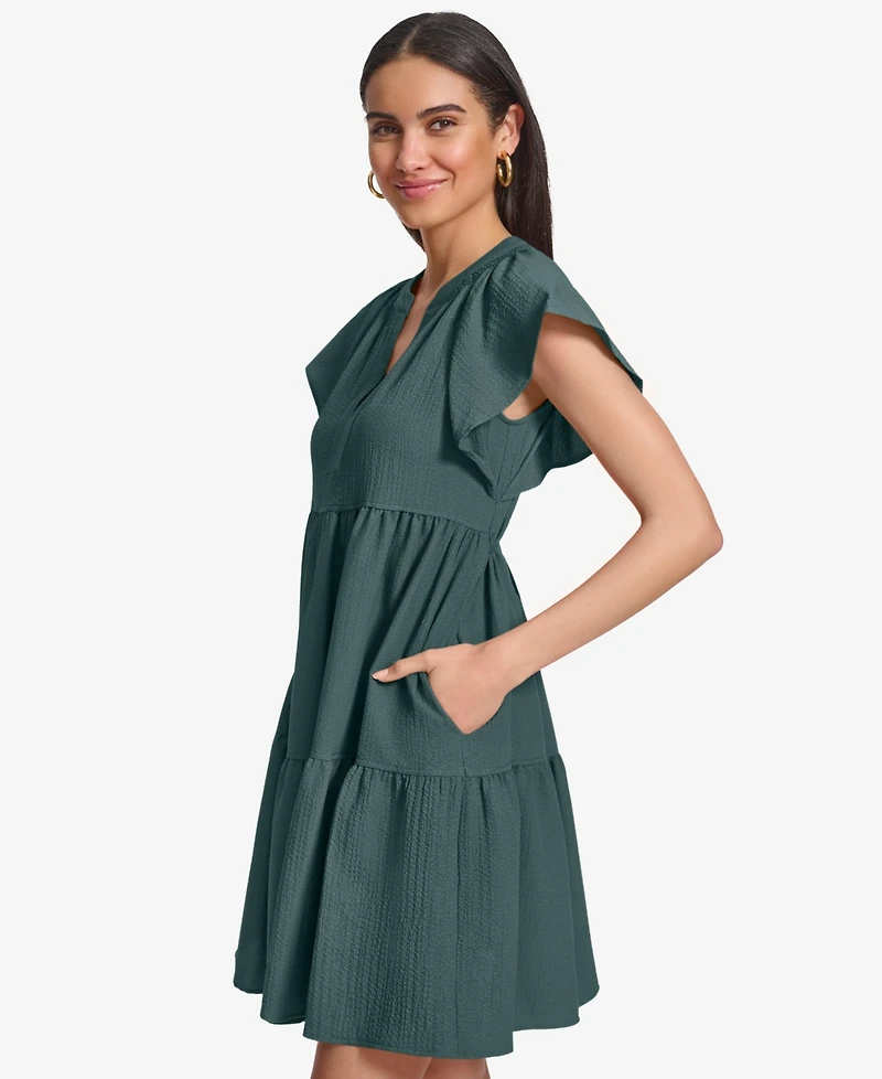 Calvin Klein Women's Split-Neck Tiered A-Line Dress