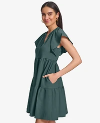 Calvin Klein Women's Split-Neck Tiered A-Line Dress
