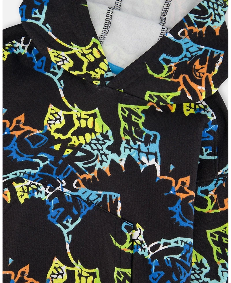 Deux par Toddler Boys Printed Hooded Fleece Sweatshirt Black - Toddler|Child