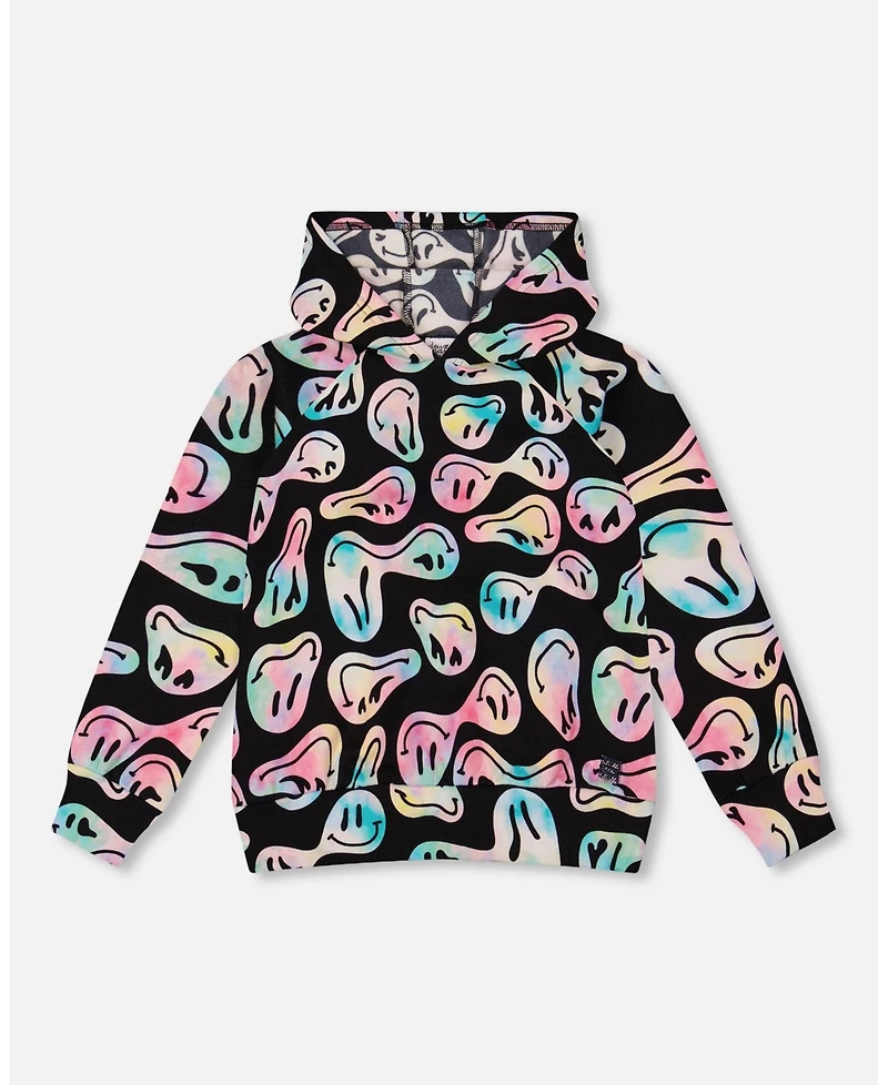 Deux par Girl Pullover Fleece Hoodie Smiley Face