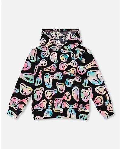 Deux par Girl Pullover Fleece Hoodie Smiley Face
