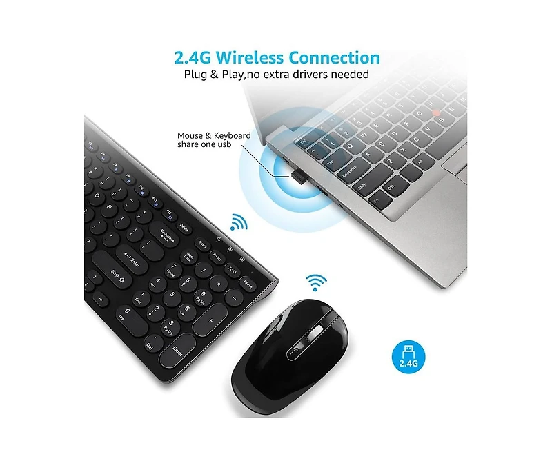 risokeys Wireless Keyboard and Mouse Combo, Wireless Usb Mouse and Computer Keyboard Set, Compact and Silent for Windows Laptop, Desktop