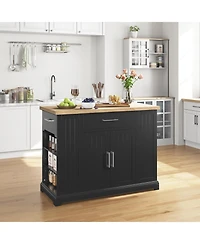 Yaheetech 36 H Wooden Kitchen Island, Modern Storage Cabinet with Drawer, Open Shelving, and Interior Shelving for Dining Room, Dark Gray