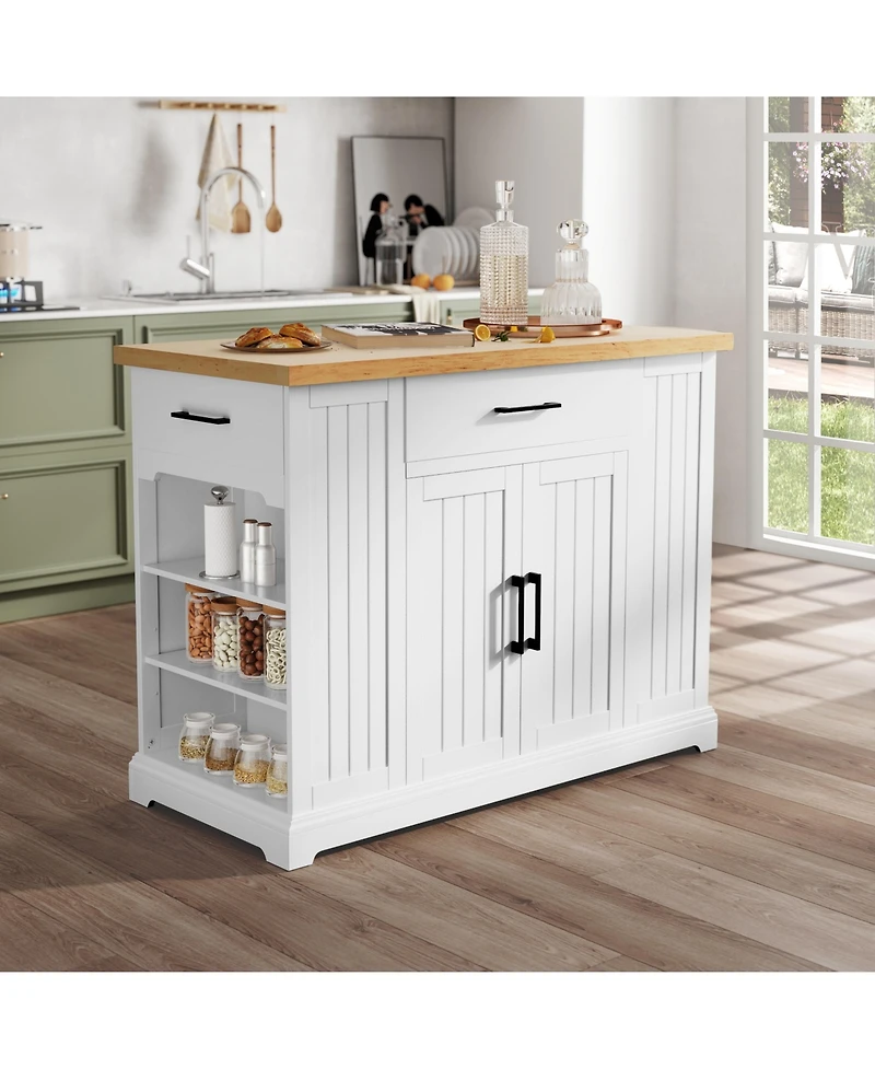 Yaheetech 36 H Wooden Kitchen Island, Modern Storage Cabinet with Drawer, Open Shelving, and Interior Shelving for Dining Room, Kitchen Dark Gray