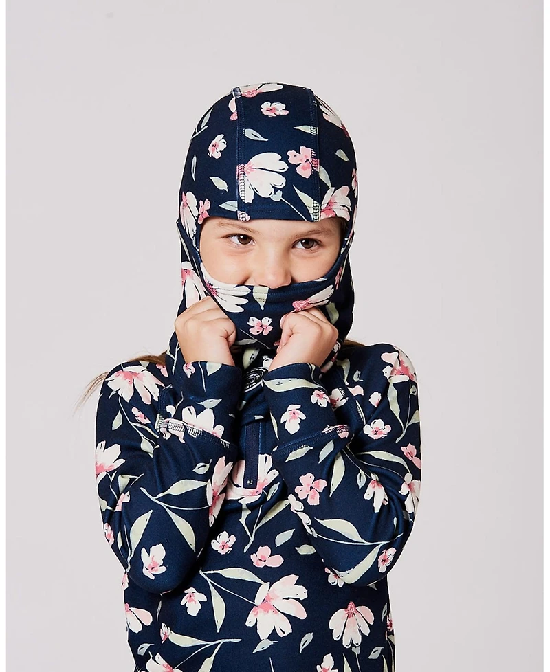 Deux par Girl Brushed Jersey Balaclava Navy Flower Print - Toddler|Child