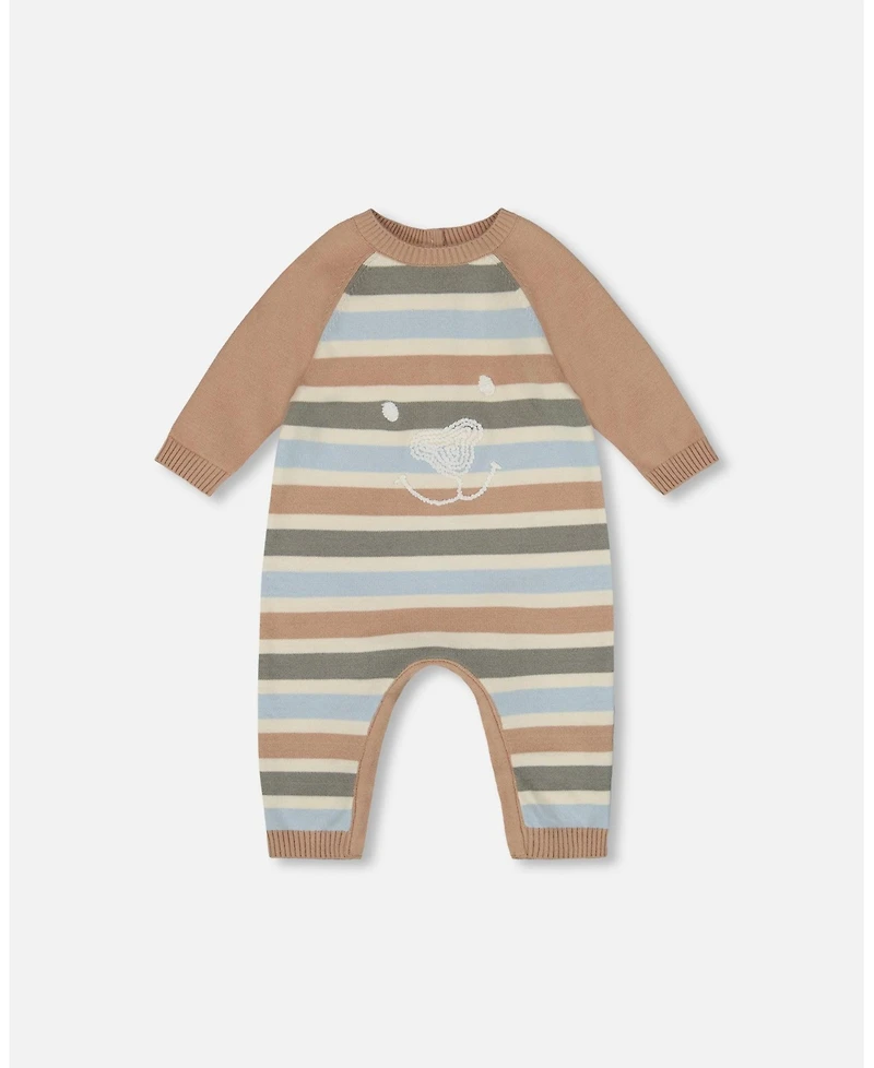 Deux par Baby Boy Knitted Romper Blue and Green Stripes