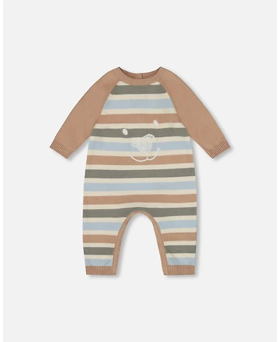 Deux par Baby Boy Knitted Romper Blue and Green Stripes