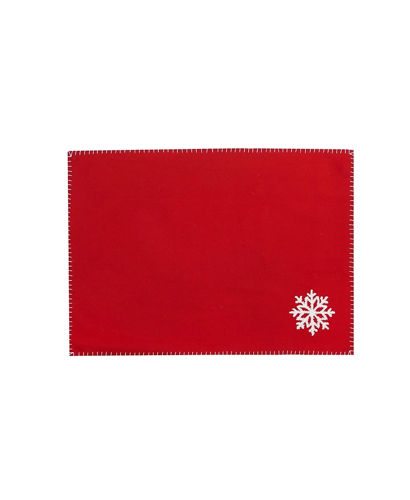 Red Wool Snowflake Design Placemats Set of 4 Festive Winter, 13" x 16"