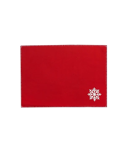 Red Wool Snowflake Design Placemats Set of 4 Festive Winter, 13" x 16"