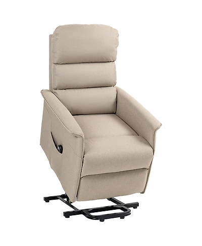 Flynama Homcom Power Lift Recliner Chair for Elderly, Easy Assembly, Fabric Lift Chair with Remote Control, Side Pockets for Living Room, Beige