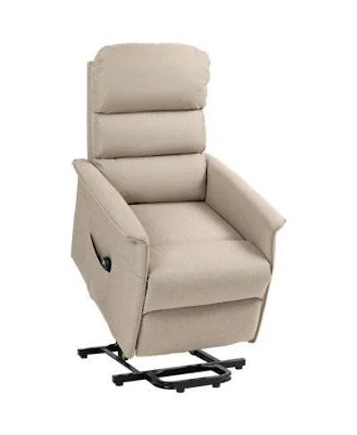 Flynama Homcom Power Lift Recliner Chair For Elderly Easy Assembly Fabric Lift Chair With Remote Control Side Pockets For Living Room Beige