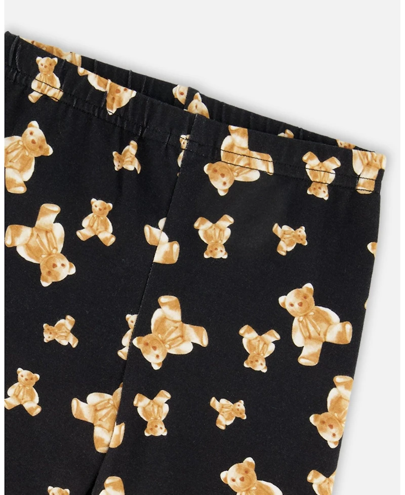 Deux par Toddler Girls Jersey Leggings Black Teddy Bear Print - Toddler|Child