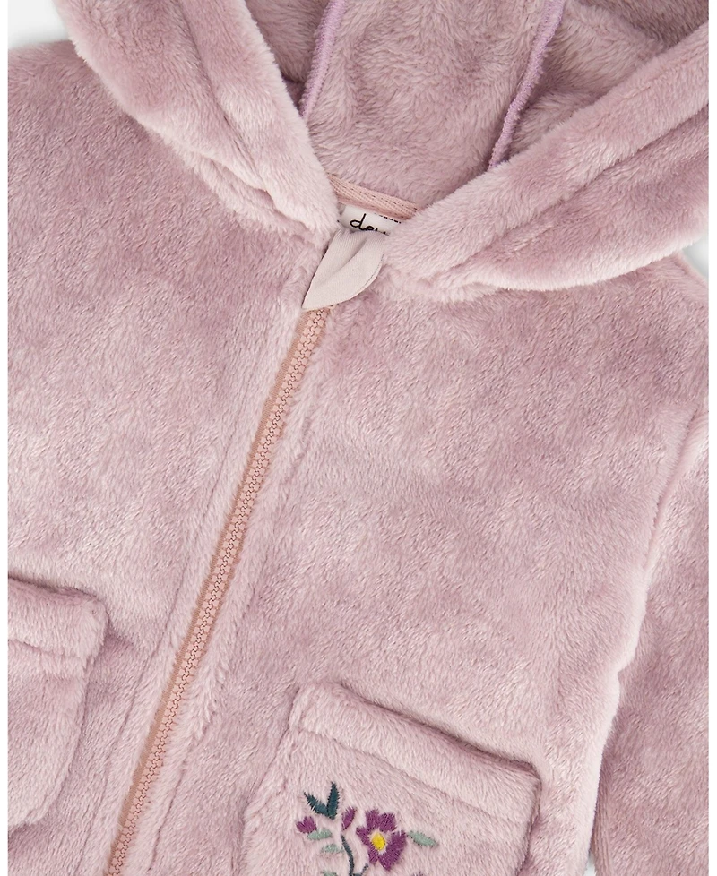 Deux par Baby Girl Hooded Zip Plush Jacket Neutral Purple