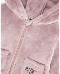 Deux par Baby Girl Hooded Zip Plush Jacket Neutral Purple