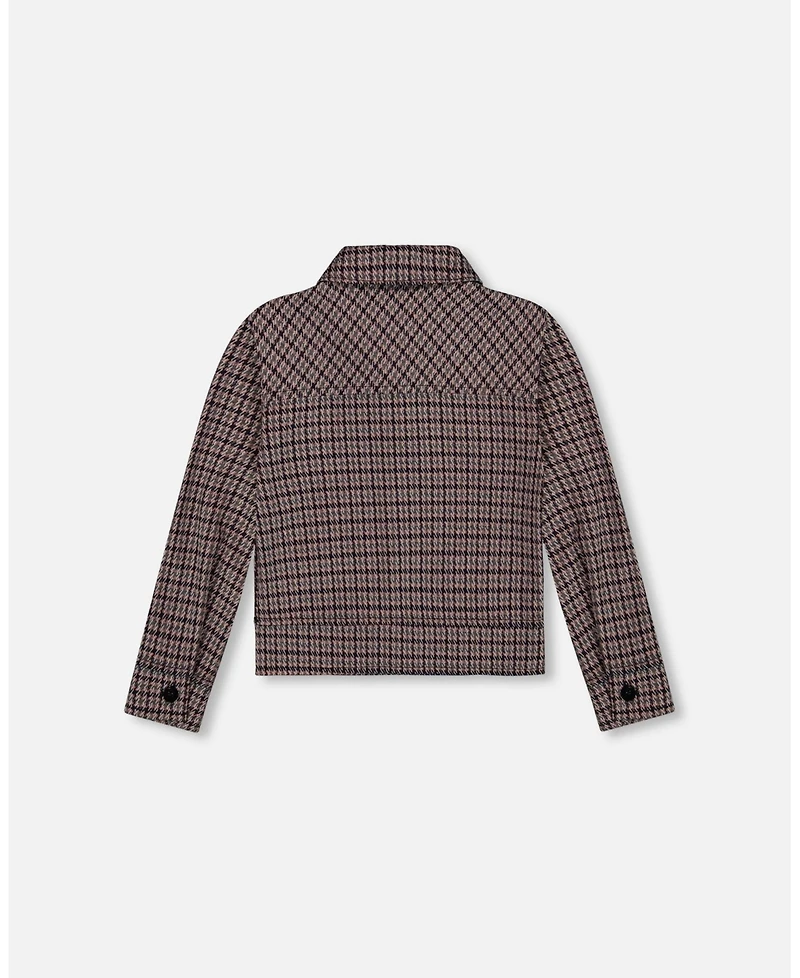 Deux par Girl Jacquard Knit Jacket with Houndstooth Pattern - Child