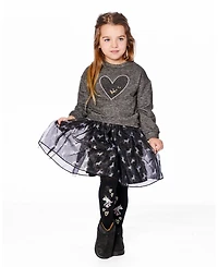 Deux par Toddler Girls Bi-Material Dress Black with Mesh Skirt and Heart - Toddler|Child