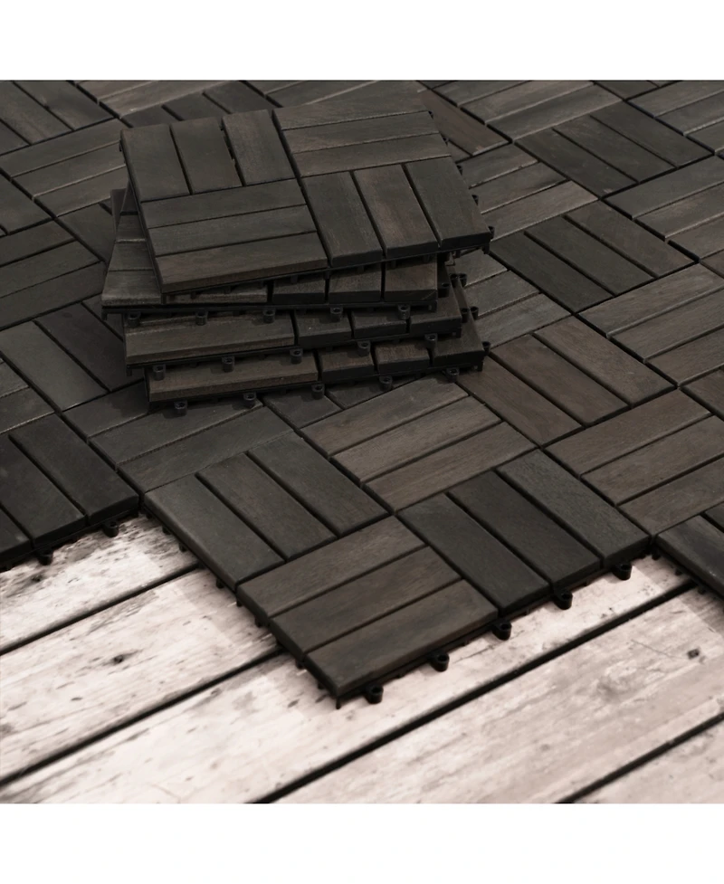 Streamdale Furniture Acacia Wood Deck Tiles Checker Pattern 30 Pcs