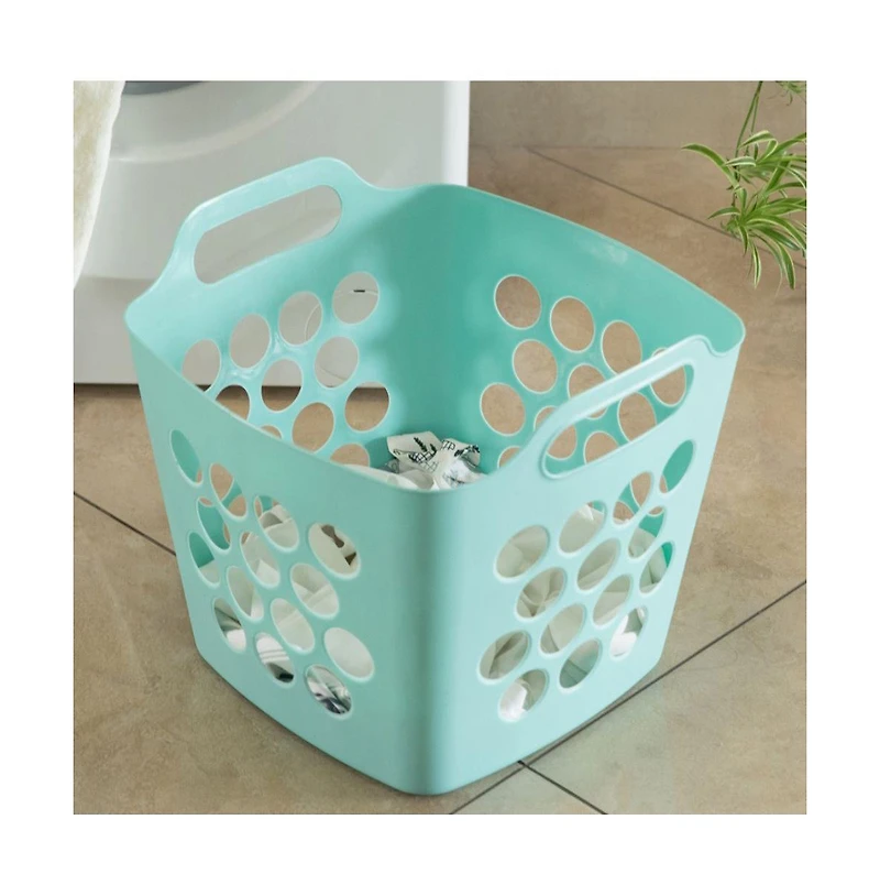 Basicwise Flexible Plastic Carry Laundry Basket Holder Square Storage Hamper with Side Handles