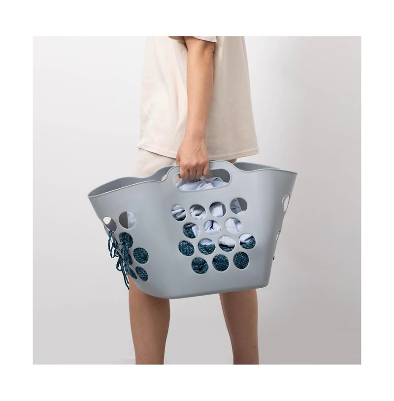 Basicwise Flexible Plastic Carry Laundry Basket Holder Square Storage Hamper with Side Handles