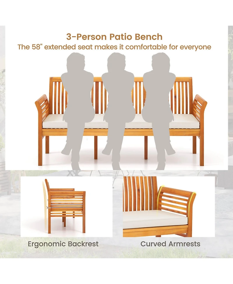 Gymax 62.5'' Outdoor Garden Bench w/ High Backrest Curved Armrests & Seat Cushion Patio
