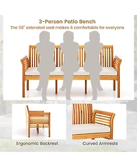 Gymax 62.5'' Outdoor Garden Bench w/ High Backrest Curved Armrests & Seat Cushion Patio