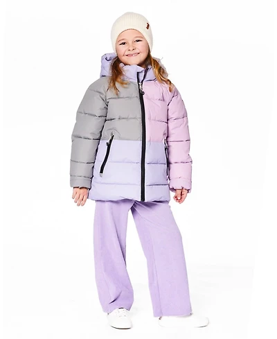 Deux par Girl Colorblocked Puffy Winter Coat Purple Gray - Child