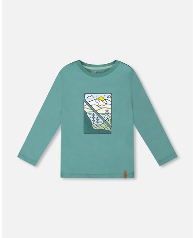 Deux par Boy Long Sleeve Cotton Jersey Tee Shirt Sage Green