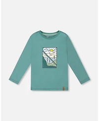 Deux par Boy Long Sleeve Cotton Jersey Tee Shirt Sage Green