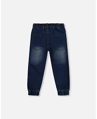 Deux par Boy French Terry Jogger Pants Dark Blue Denim
