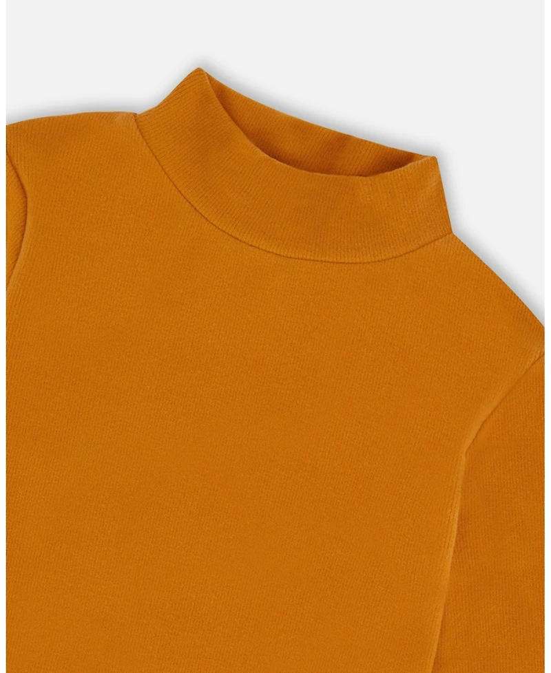 Deux par Girl Super Soft Ribbed Mock Neck Top Golden Yellow - Child