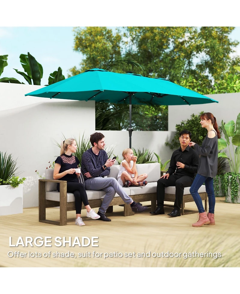 Outsunny 13' Double-Sided Patio Umbrella with Solar Lights and Crank