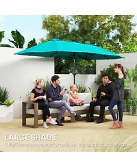 Outsunny 13' Double-Sided Patio Umbrella with Solar Lights and Crank