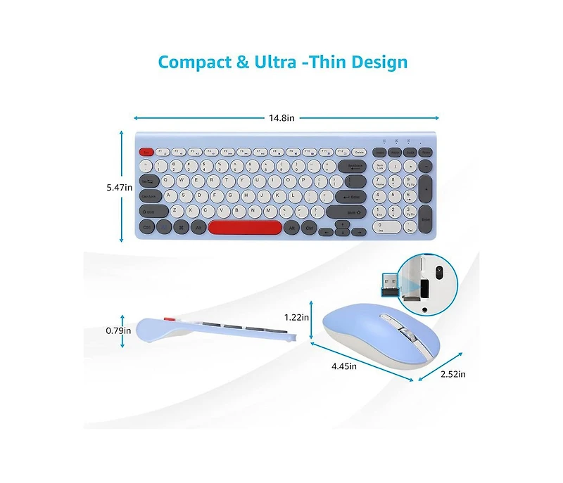 risokeys Wireless Keyboard and Mouse Combo, Wireless Usb Mouse and Computer Keyboard Set, Compact and Silent for Windows Laptop, Desktop, Pc- Multicol